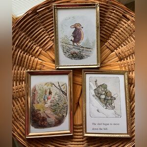 5x7 vintage framed Petter Rabbit and Toad & Frog illustrations.
